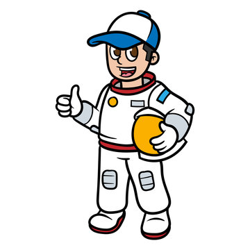 Cartoon Astronaut Wearing a Hat Vector Illustration