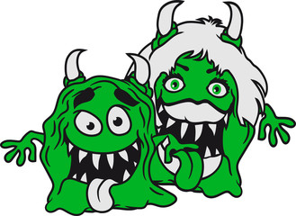 paar pärchen 2 freunde team liebe verliebt frau weiblich mädchen girl sexy hübsch schön schleimig ekelig schleim glibber monster klein frech böse horror comic cartoon