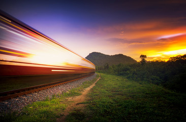 Train rail background at sundown.