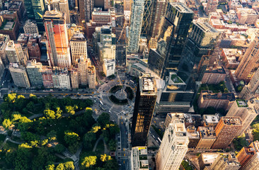 Aerial view of Columbus Circle and Central Park in NY City