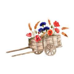 Watercolor cart with flowers on white background - 158429295