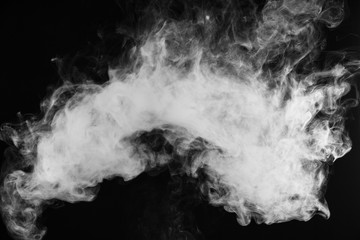Beautiful storm cloud isolated on black background. Smoke from cigarettes. Vape.