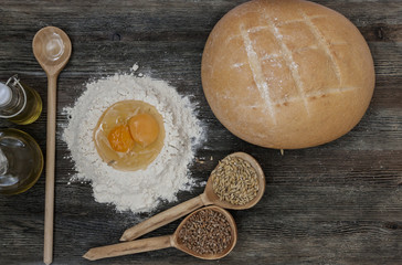 Bread and bake with spices on the kitchen table
