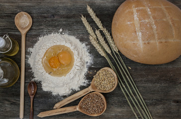 Bread and bake with spices on the kitchen table