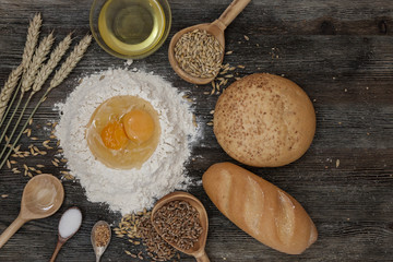 Bread and bake with spices on the kitchen table