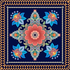 Ethnic bandana print with floral paisley pattern.  Persian, indian, indonesian motives. Vector illustration.