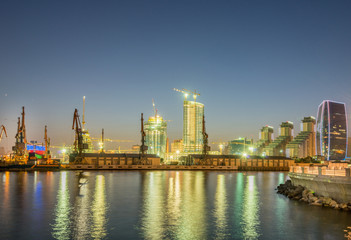 Obraz na płótnie Canvas Night view of sea port in Baku Azerbaijan