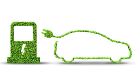 Electric car concept in green environment concept - 3d rendering