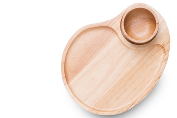 Wooden plate with wooden cup bowl
