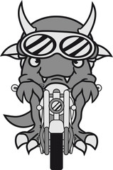motorrad fahren biker schnell rasen moped roller mofa drache süß niedlich komisch lustig monster klein frech böse horror comic cartoon