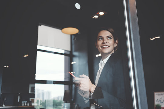 Portrait Of Charming Business Lady Working In Big Open Space Office