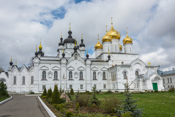 Fototapeta na wymiar Panorama white Epiphany monastery of St. Anastasia convent in the city of Kostroma, Russia.