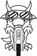 motorrad fahren biker schnell rasen moped roller mofa drache süß niedlich komisch lustig monster klein frech böse horror comic cartoon