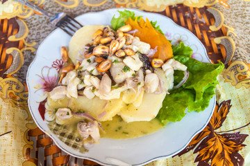 Ceviche prepared at a Belen Market in Iquitos, Peru