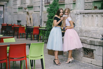 Naklejka premium girls in skirt