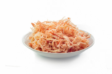 Dried squid on plate isolated.