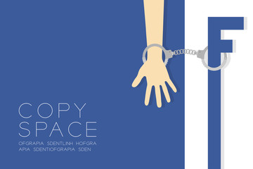 Social network syndrome concept idea with handcuff illustration isolated on blue and white color background, with copy space