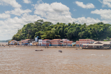 OBIDOS, BRAZIL - JUNE 28, 2015: View of Amazon riverside in a port in Obidos town, Brazil