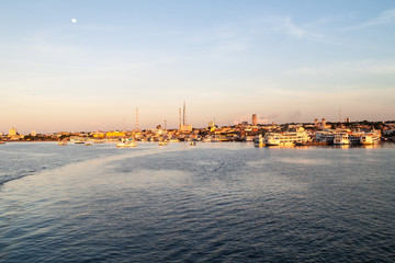 SANTAREM, BRAZIL - JULY 29, 2015: River boats anchored in Santarem, Brazil