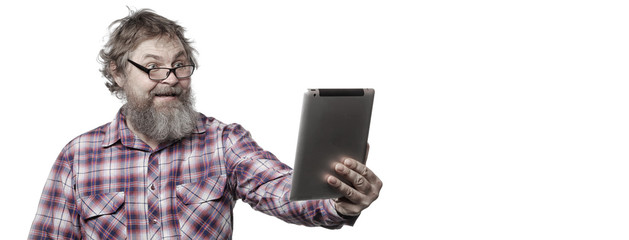 Portrait of an adult man with a beard on a white background