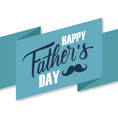 Happy Father's Day greeting card with handwritten inscription and mustache. Vector illustration.