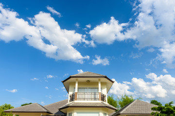 roof tiles with blue sky background