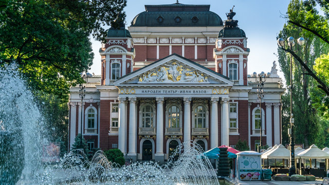 The upper part of the fountains in front of the National Theater Ivan Vazov, Sofia. Bulgaria