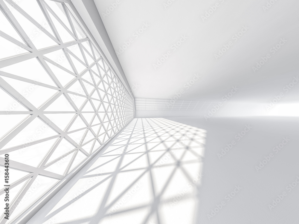 Fototapete abstract modern architecture background, empty white open space interior with windows and concrete w