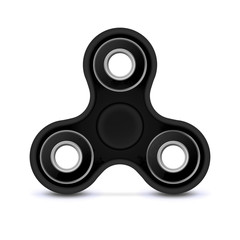 Black color hand Spinner isolated on white background. Vector illustration of realistic rounded object with circle shapes and radial button