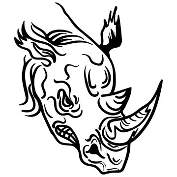 linear paint draw rhino head vector illustration