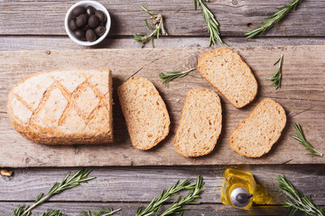 Sliced bread with olive