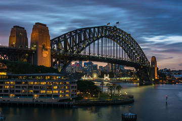 Famous Sydney landmark Sydney Harbour Bridge at night