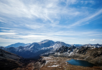 Fototapeta na wymiar valley in rockies with blue lake