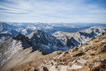 Fototapeta na wymiar jagged rocky mountain ridge in october