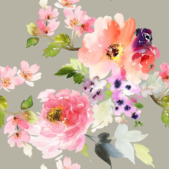 Obrazy na Plexi  Lato bez szwu wzór z akwarela kwiaty ręcznie.
