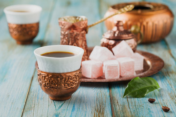 Traditionally brewed Turkish coffee. Specified in the original containers.