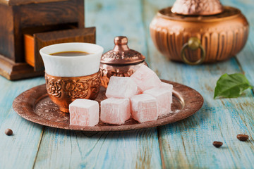 Traditionally brewed Turkish coffee. Specified in the original containers.