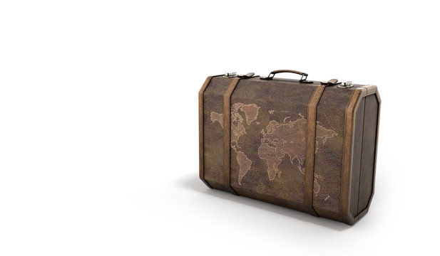 Vintage travel suitcase 3d render on white background