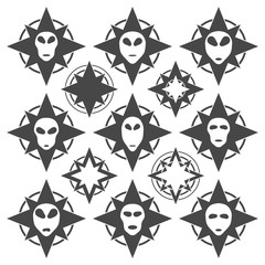 Set of alien face silhouette. Alien signs.