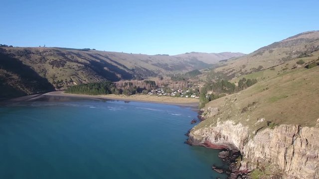 Aerial view of Le Bons Bay on Banks Peninsula, New Zealand