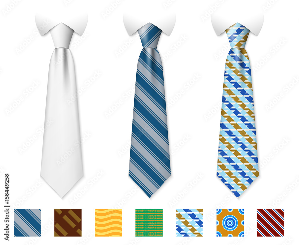 Poster customizable neckties vector templates with seamless textures set