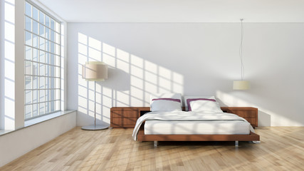 Fototapeta na wymiar Minimalist master bedroom. 3D rendering