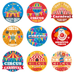 Circus vintage vector labels and emblems