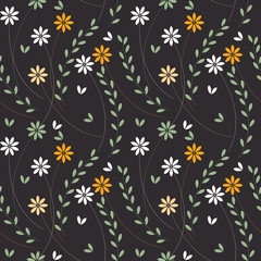 Summer seamless pattern with white chamomile flowers isolated on dark purple background