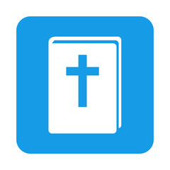 Obraz premium Icono plano biblia en cuadrado azul