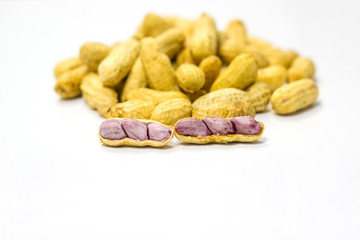 Boiled peanut - isolated on white background - copy space