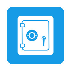 Icono plano caja de seguridad en cuadrado azul