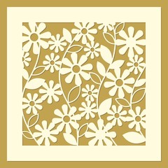 Daisy flower ornament. Laser cut template pattern for decorative screen, panel. Modern design for wedding favor box, gift box, stencil, paper, wood, metal cutting. Vector illustration.