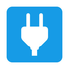 Icono plano clavija de enchufe en cuadrado azul