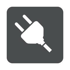 Icono plano clavija electrica en cuadrado gris
